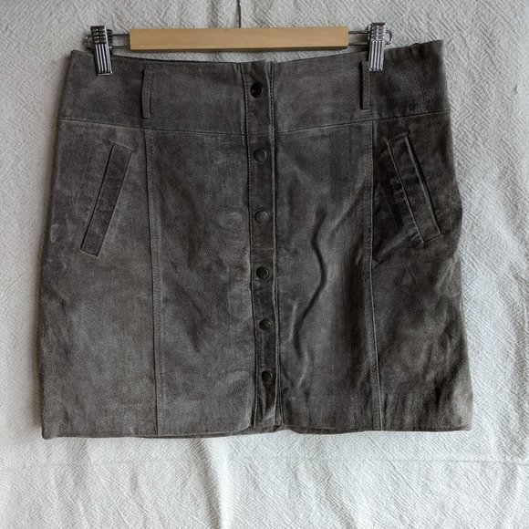 Vintage Gray Taupe Leather Miniskirt - Picture 1 of 6